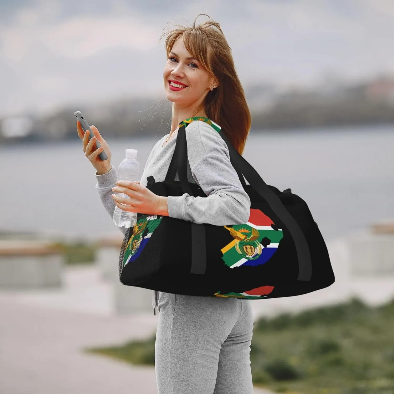 Flag Map Of South Africa Travel Duffel Bag Large Foldable Waterproof Overnight Bag For Beach Swim Bags Pool Sports Gym