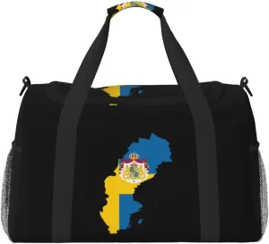 Flag Map Of Sweden Travel Duffel Bag Large Foldable Waterproof Overnight Bag For Beach Swim Bags Pool Sports Gym