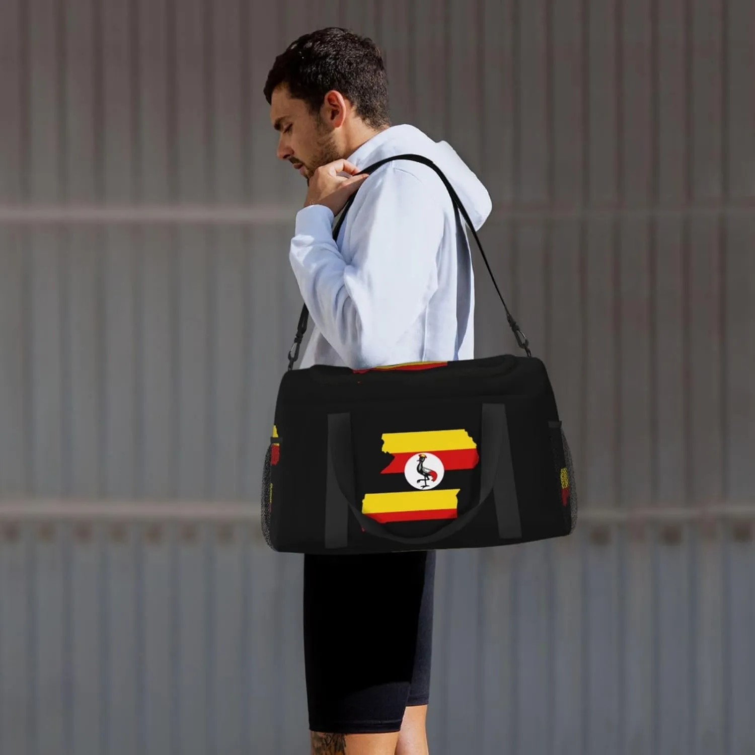 Flag Map Of Uganda Travel Duffel Bag Large Foldable Waterproof Overnight Bag For Beach Swim Bags Pool Sports Gym