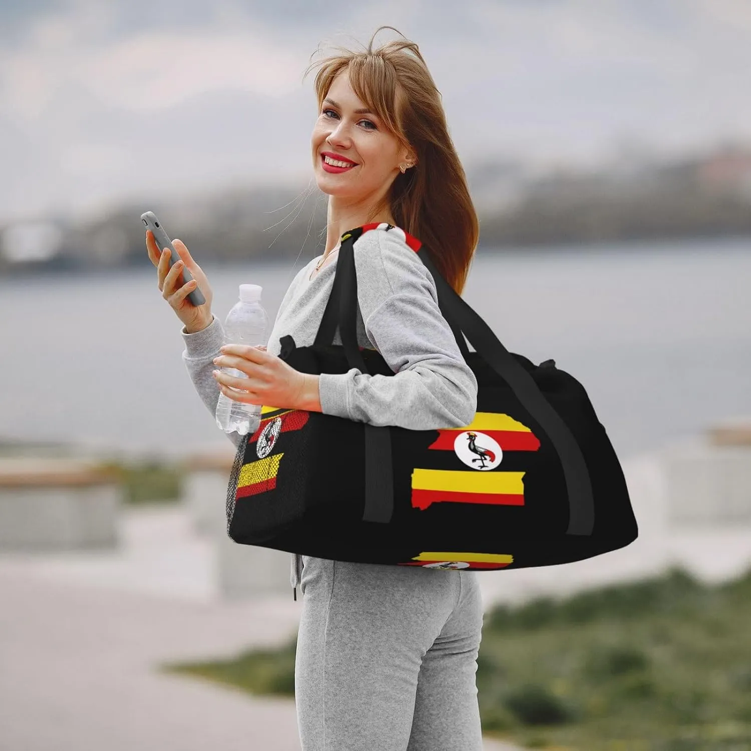 Flag Map Of Uganda Travel Duffel Bag Large Foldable Waterproof Overnight Bag For Beach Swim Bags Pool Sports Gym