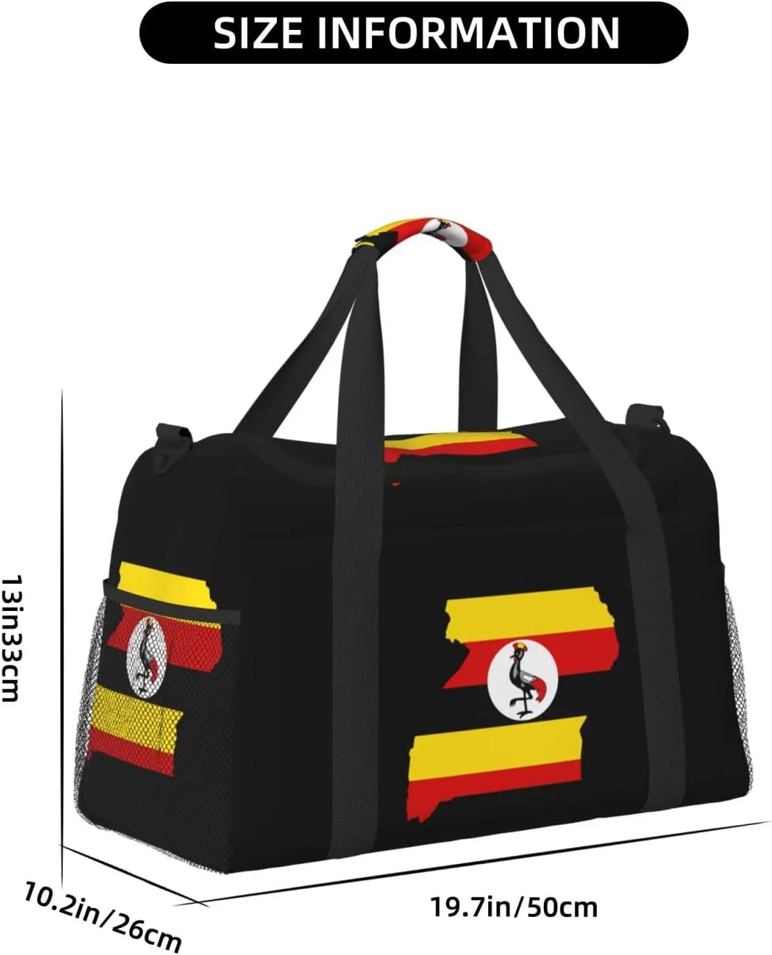 Flag Map Of Uganda Travel Duffel Bag Large Foldable Waterproof Overnight Bag For Beach Swim Bags Pool Sports Gym