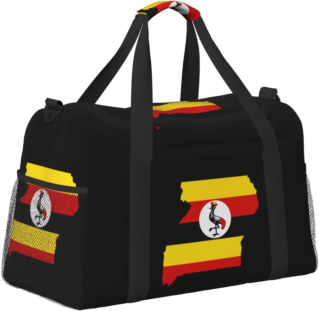 Flag Map Of Uganda Travel Duffel Bag Large Foldable Waterproof Overnight Bag For Beach Swim Bags Pool Sports Gym
