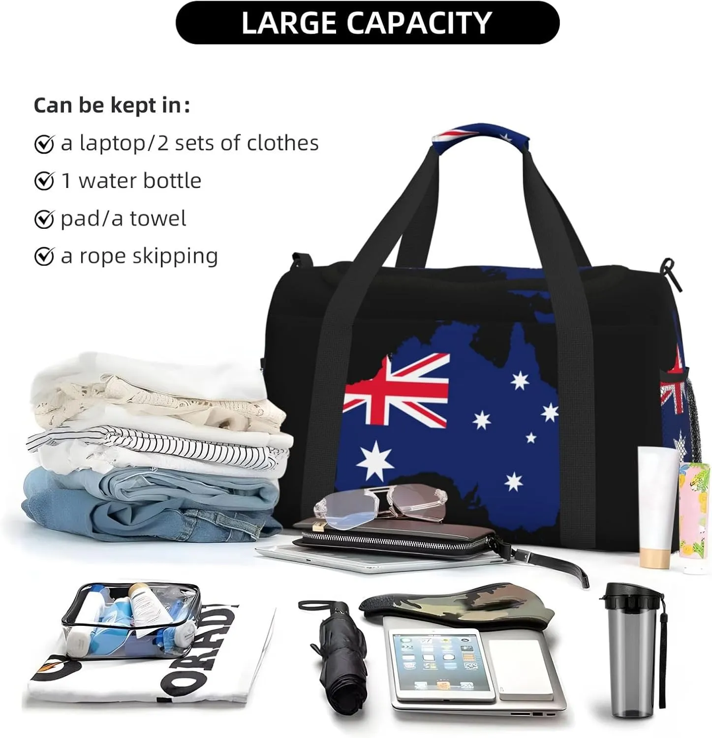 Flag Of Australia Map Travel Duffel Bag Large Foldable Waterproof Overnight Bag For Beach Swim Bags Pool Sports Gym
