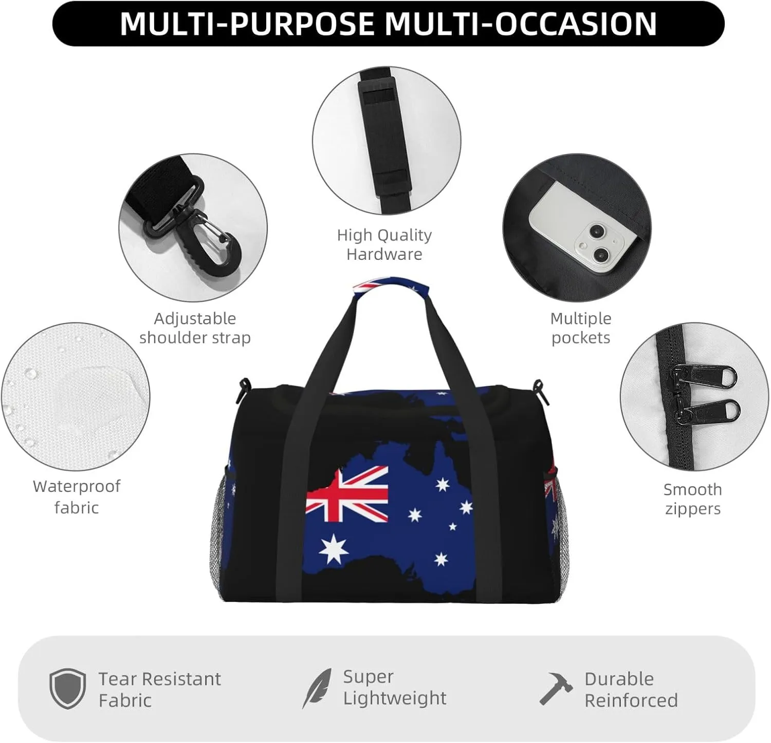 Flag Of Australia Map Travel Duffel Bag Large Foldable Waterproof Overnight Bag For Beach Swim Bags Pool Sports Gym