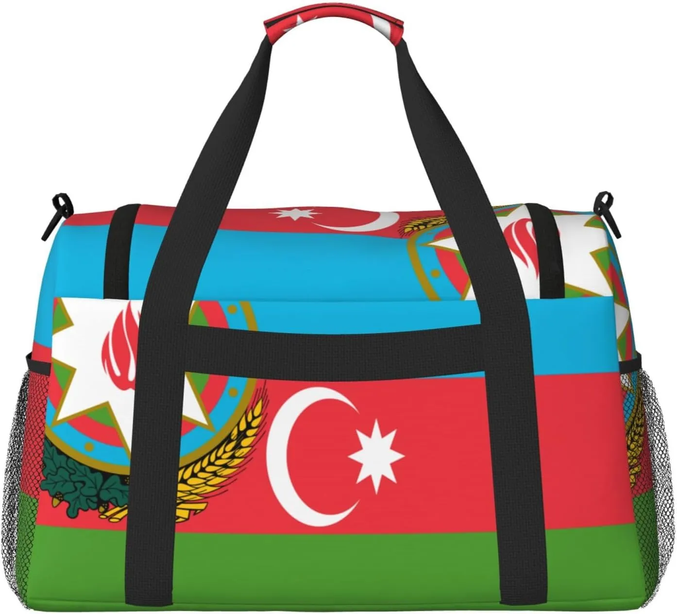 Flag Of Azerbaijan Travel Duffel Bag Large Foldable Waterproof Overnight Bag For Beach Swim Bags Pool Sports Gym