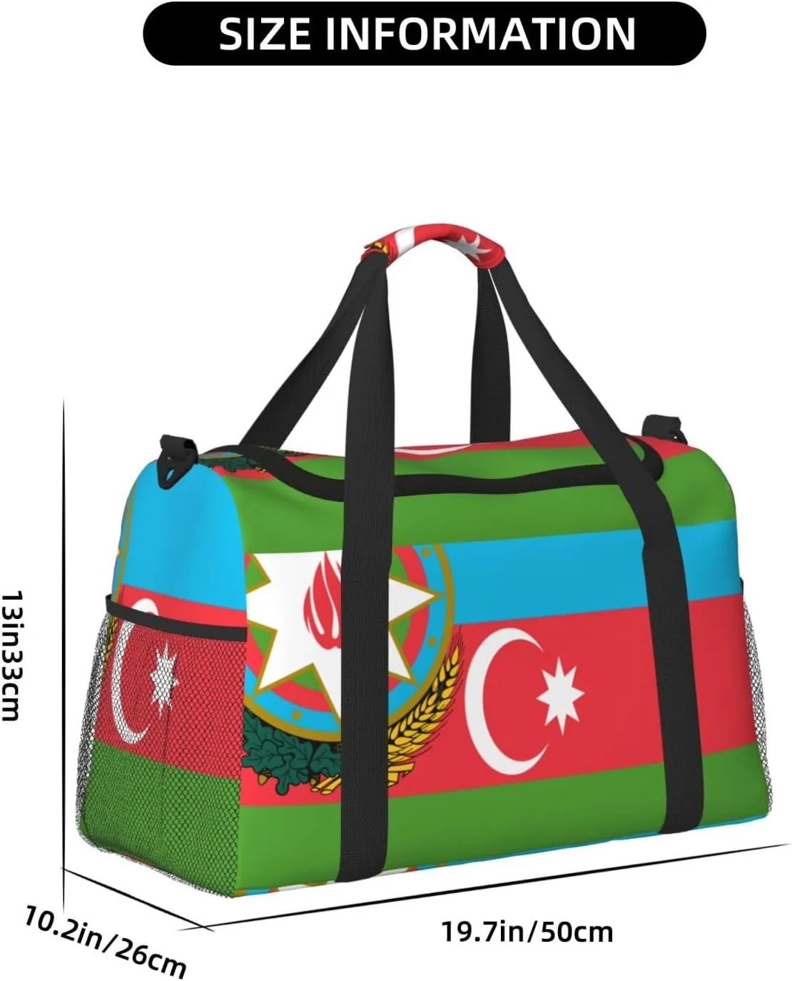 Flag Of Azerbaijan Travel Duffel Bag Large Foldable Waterproof Overnight Bag For Beach Swim Bags Pool Sports Gym