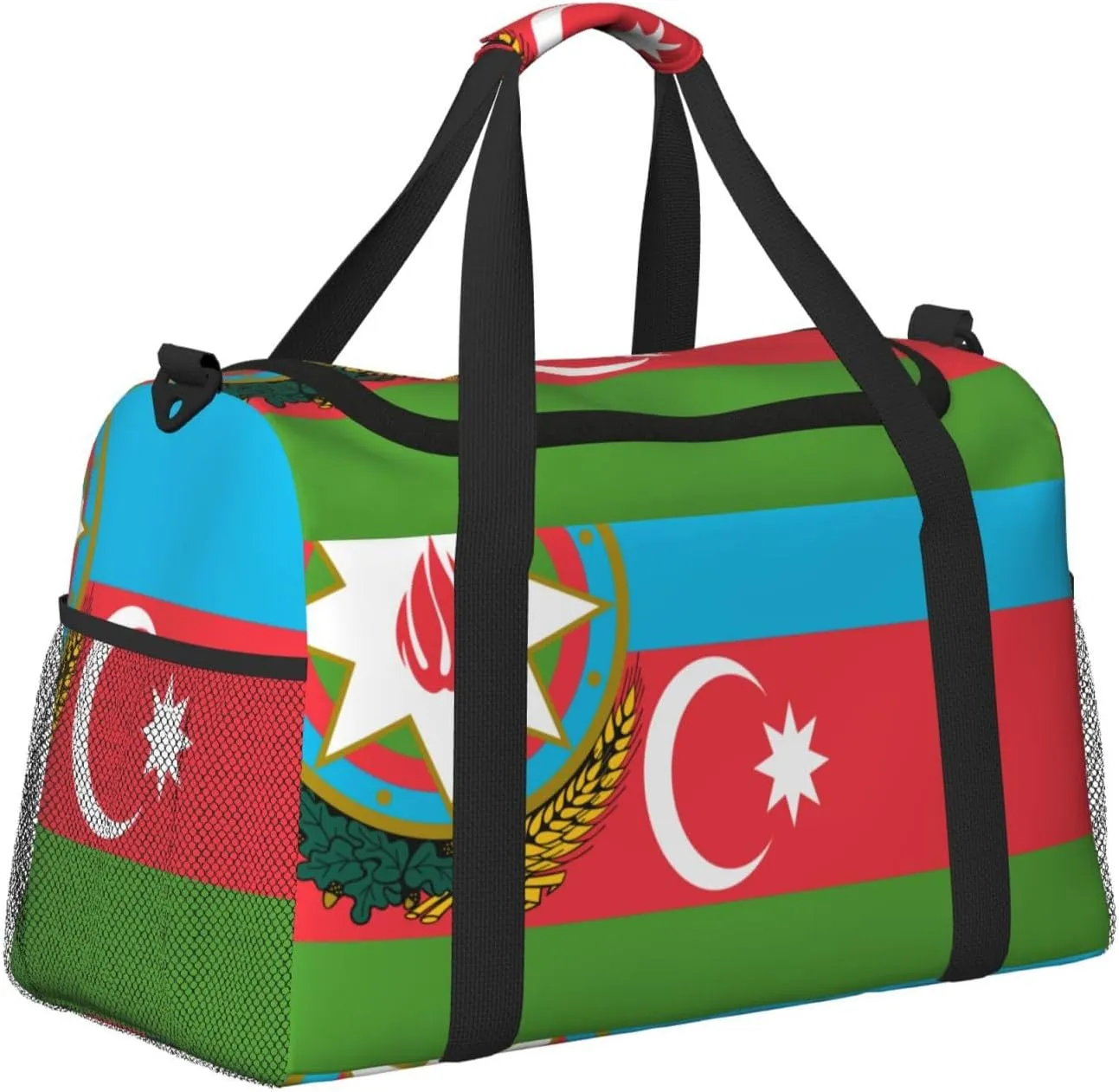 Flag Of Azerbaijan Travel Duffel Bag Large Foldable Waterproof Overnight Bag For Beach Swim Bags Pool Sports Gym