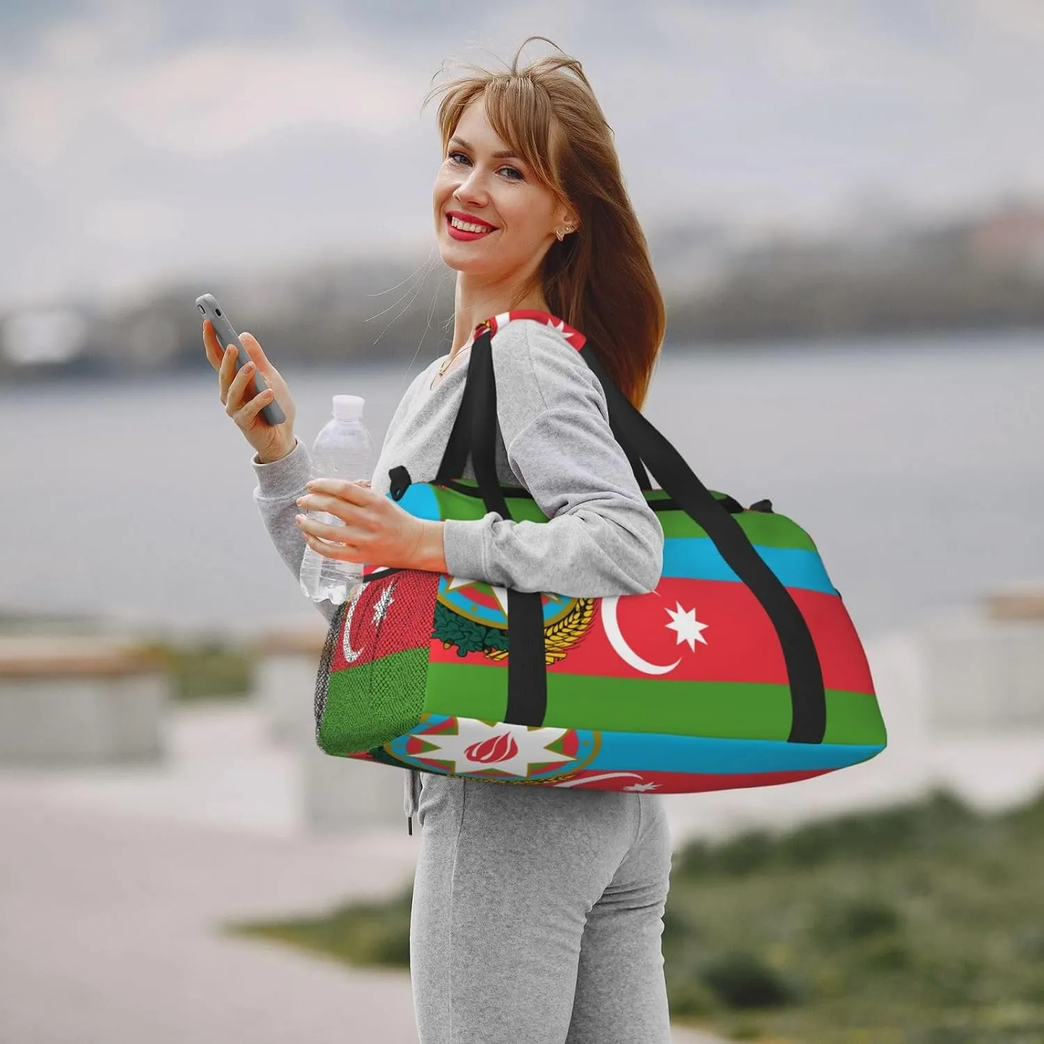 Flag Of Azerbaijan Travel Duffel Bag Large Foldable Waterproof Overnight Bag For Beach Swim Bags Pool Sports Gym