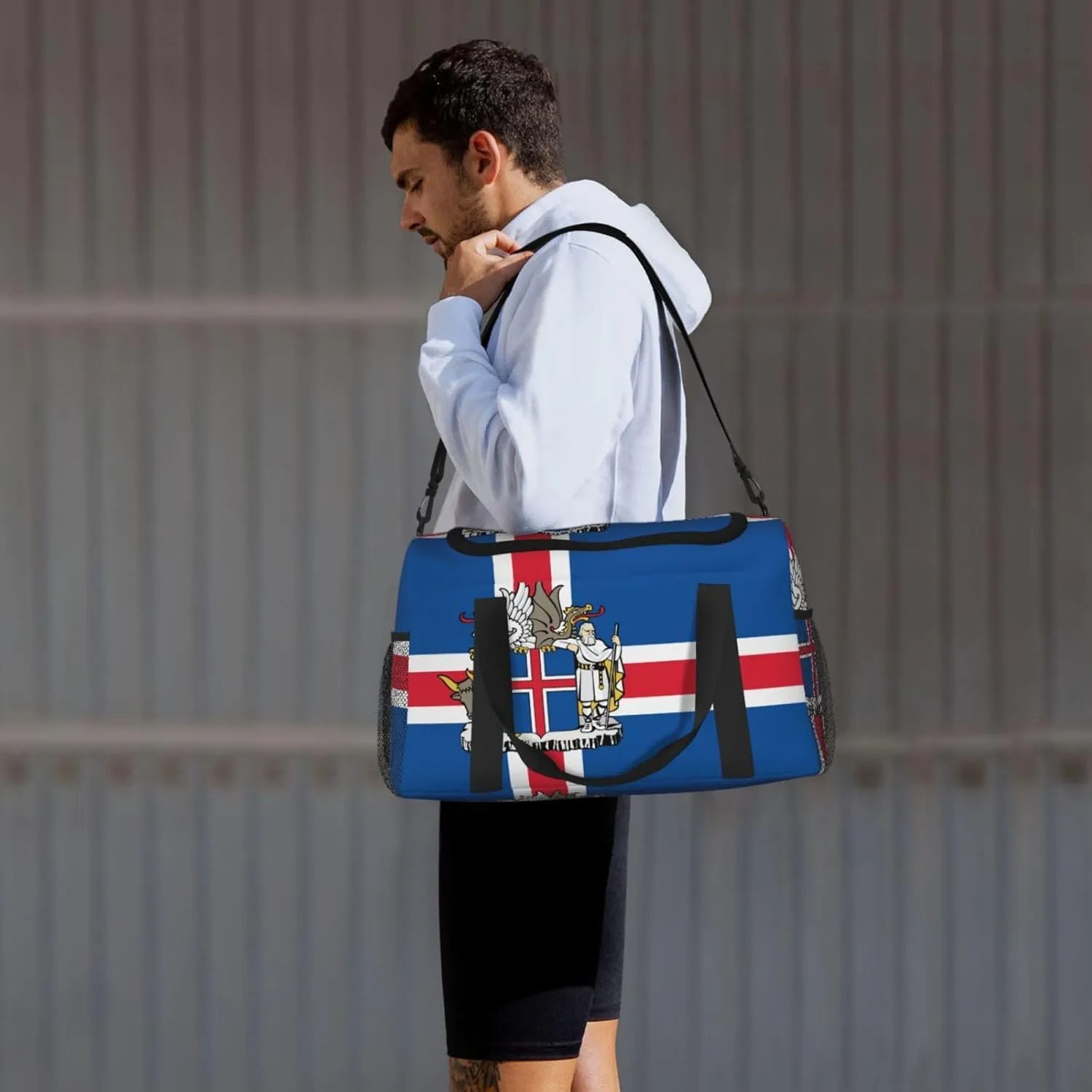 Flag Of Iceland Travel Duffel Bag Large Foldable Waterproof Overnight Bag For Beach Swim Bags Pool Sports Gym