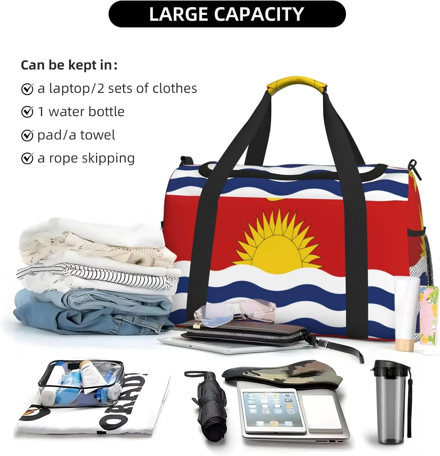 Flag Of Kiribati Travel Duffel Bag Large Foldable Waterproof Overnight Bag For Beach Swim Bags Pool Sports Gym