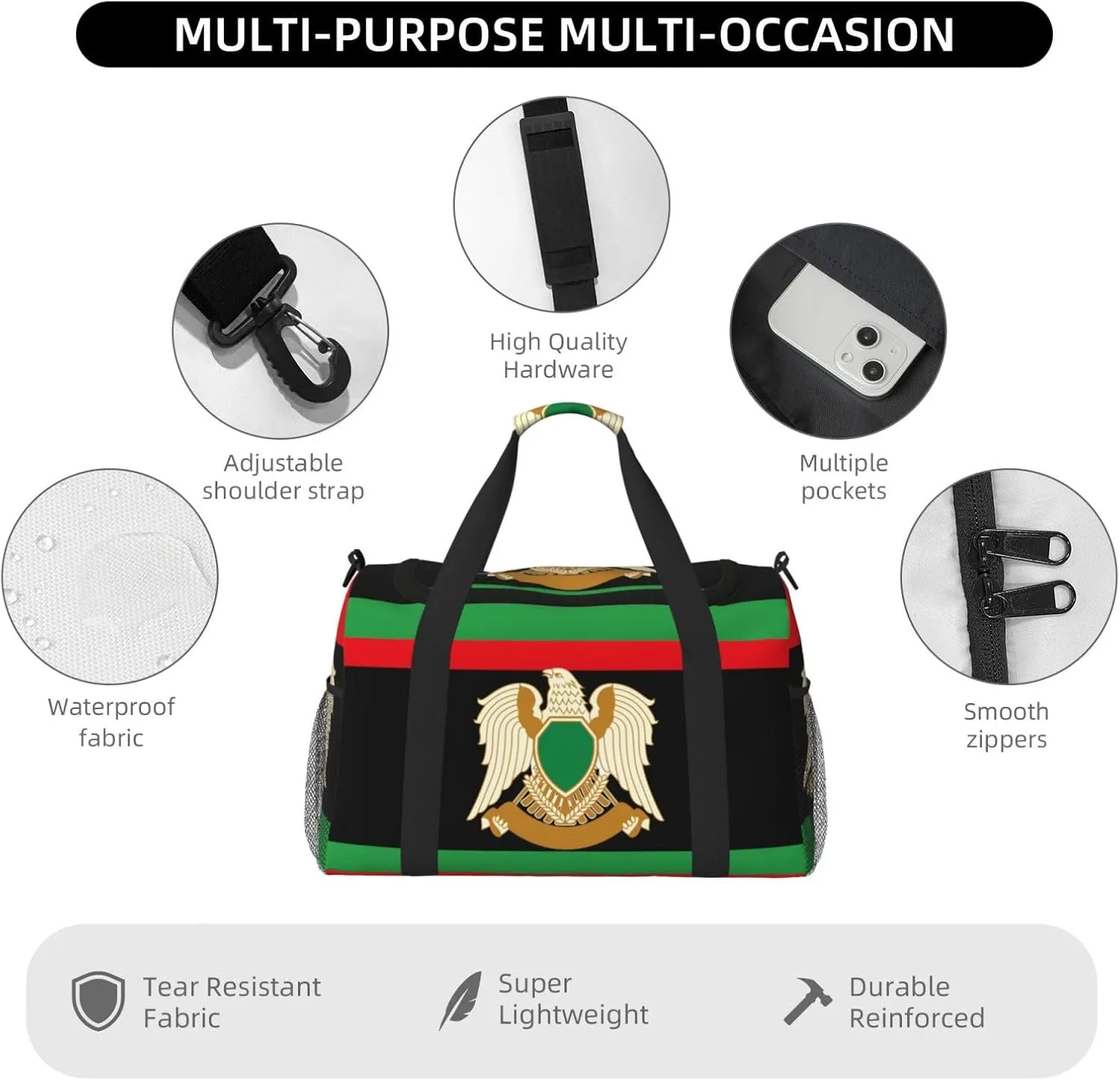 Flag Of Libya Travel Duffel Bag Large Foldable Waterproof Overnight Bag For Beach Swim Bags Pool Sports Gym