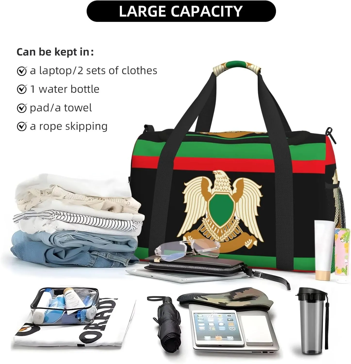 Flag Of Libya Travel Duffel Bag Large Foldable Waterproof Overnight Bag For Beach Swim Bags Pool Sports Gym