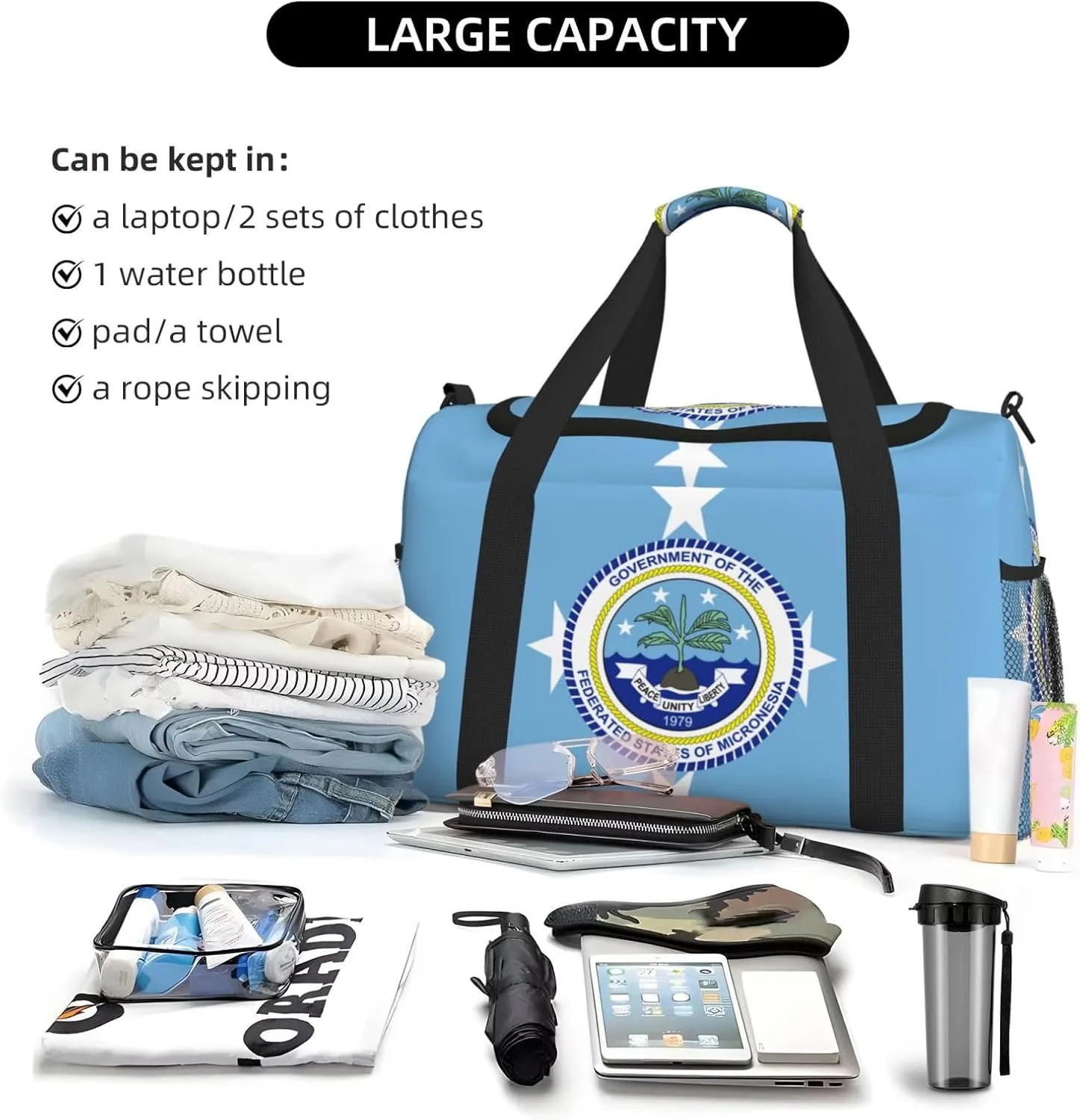 Flag Of Micronesia Travel Duffel Bag Large Foldable Waterproof Overnight Bag For Beach Swim Bags Pool Sports Gym
