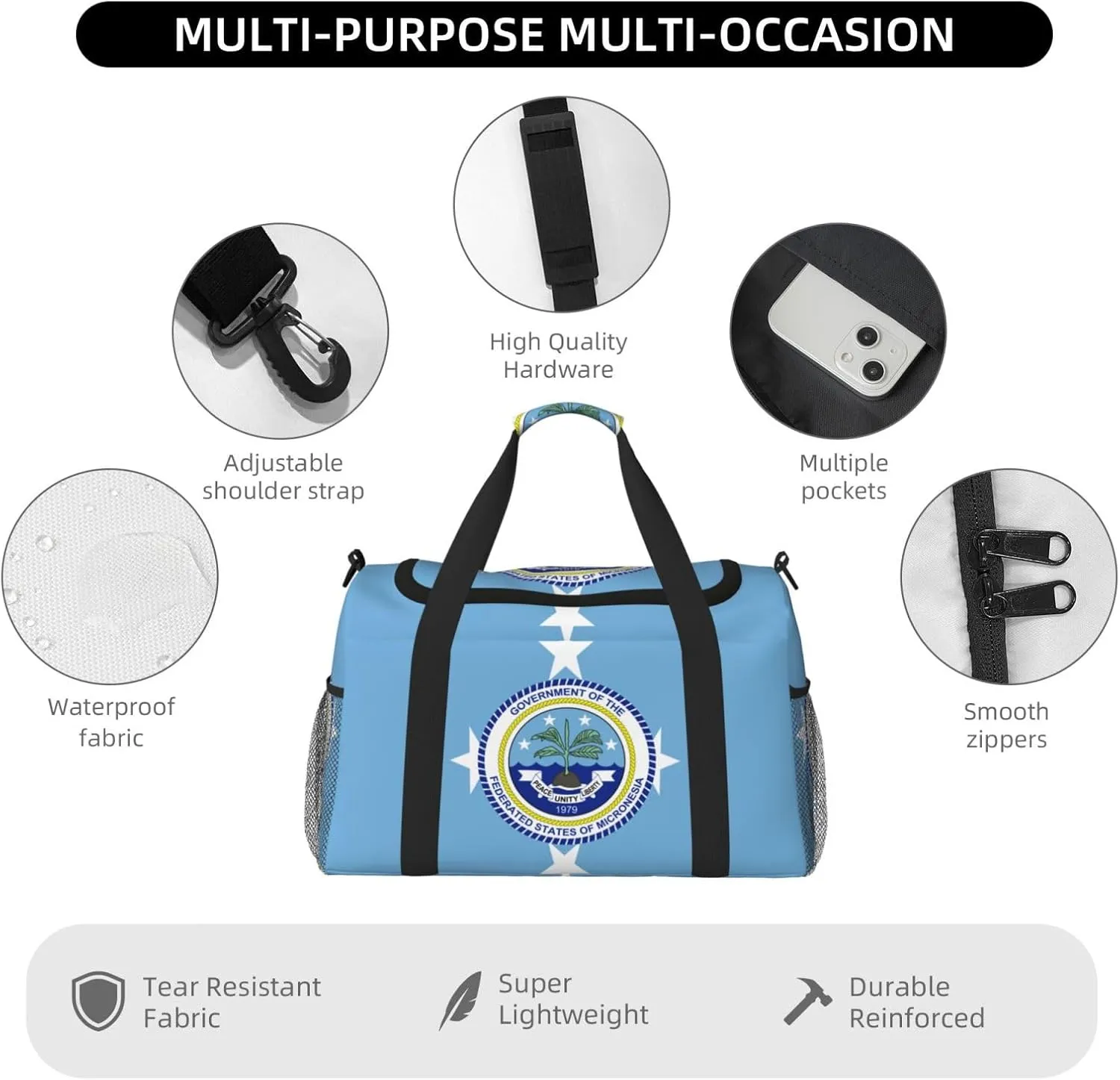 Flag Of Micronesia Travel Duffel Bag Large Foldable Waterproof Overnight Bag For Beach Swim Bags Pool Sports Gym