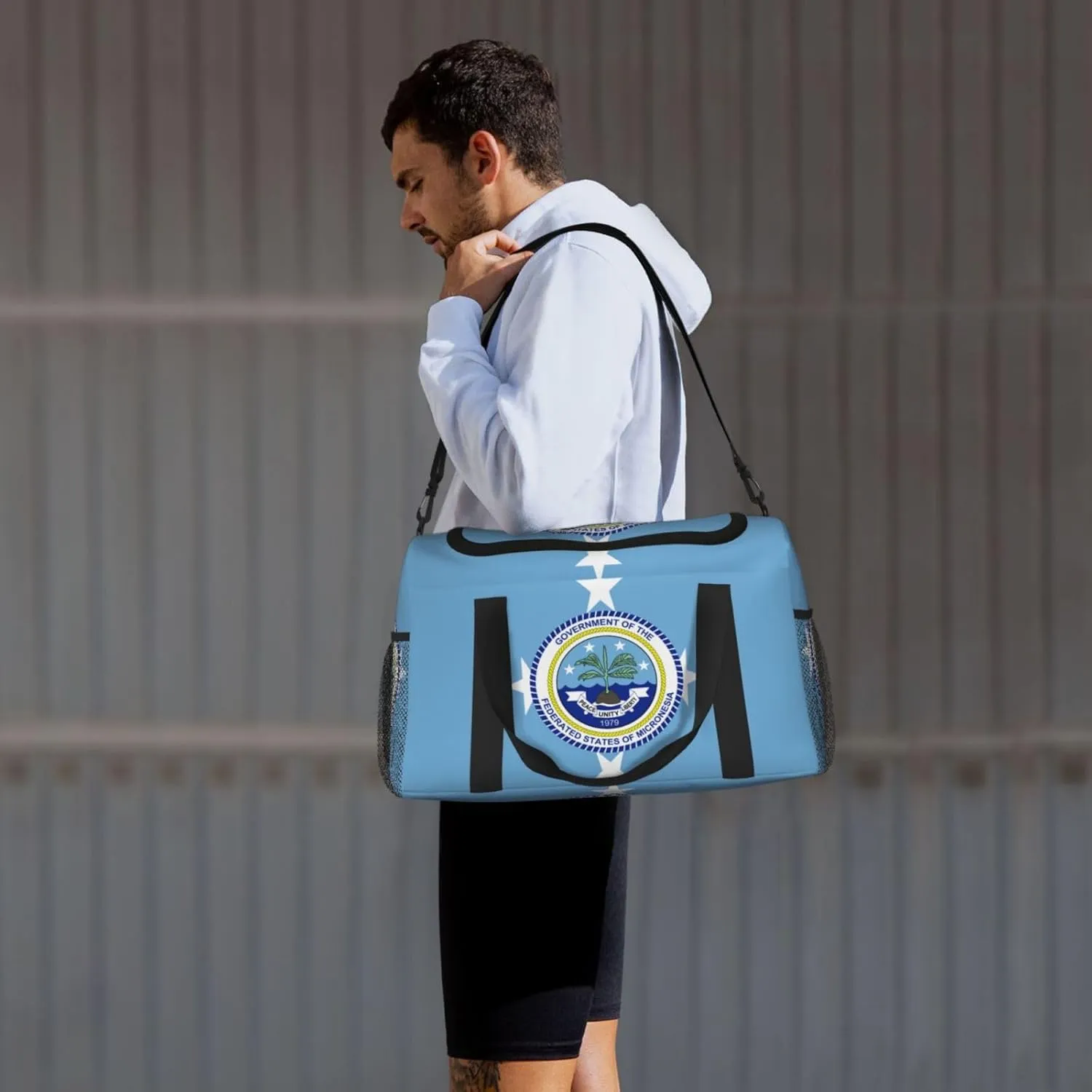 Flag Of Micronesia Travel Duffel Bag Large Foldable Waterproof Overnight Bag For Beach Swim Bags Pool Sports Gym