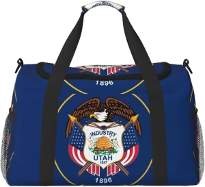 Flag Of Utah Travel Duffel Bag Large Foldable Waterproof Overnight Bag For Beach Swim Bags Pool Sports Gym