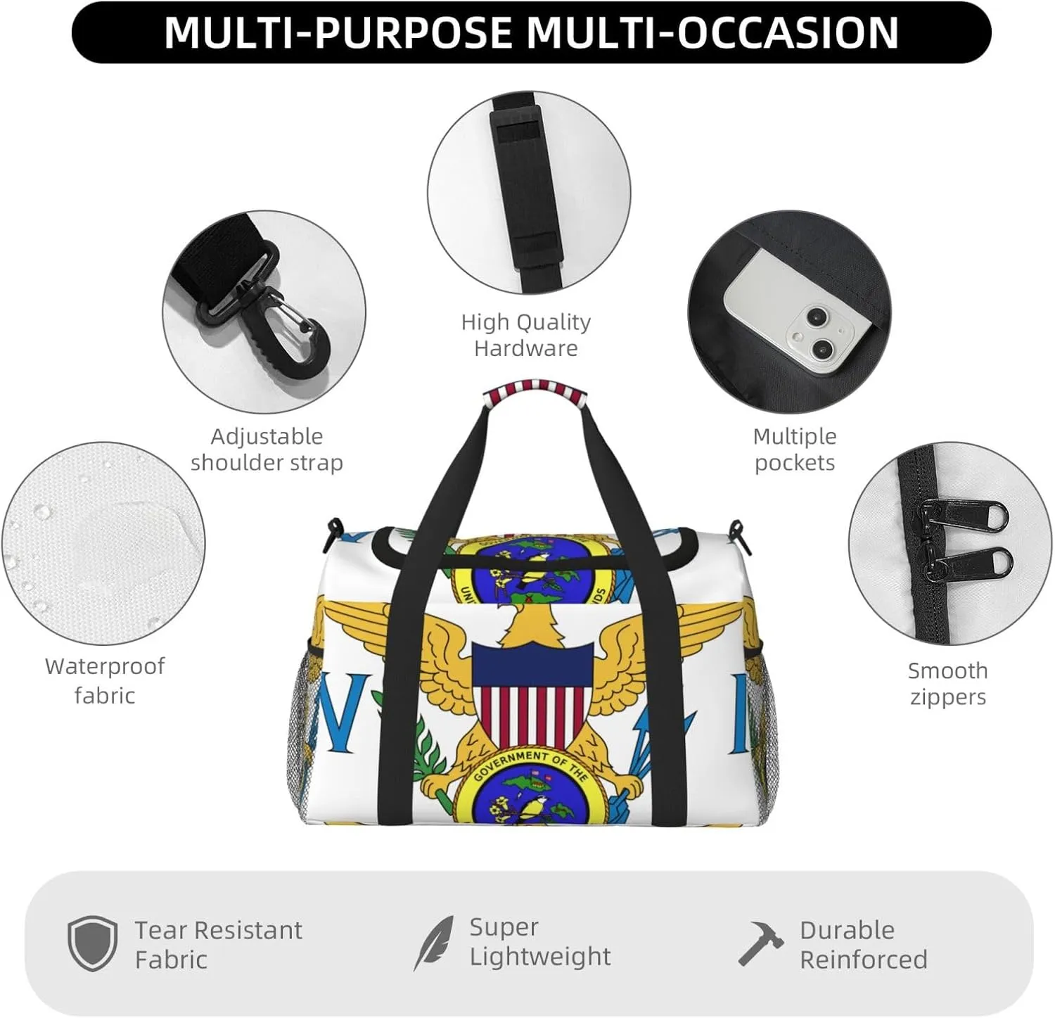 Flag Of Virgin Islands Travel Duffel Bag Large Foldable Waterproof Overnight Bag For Beach Swim Bags Pool Sports Gym