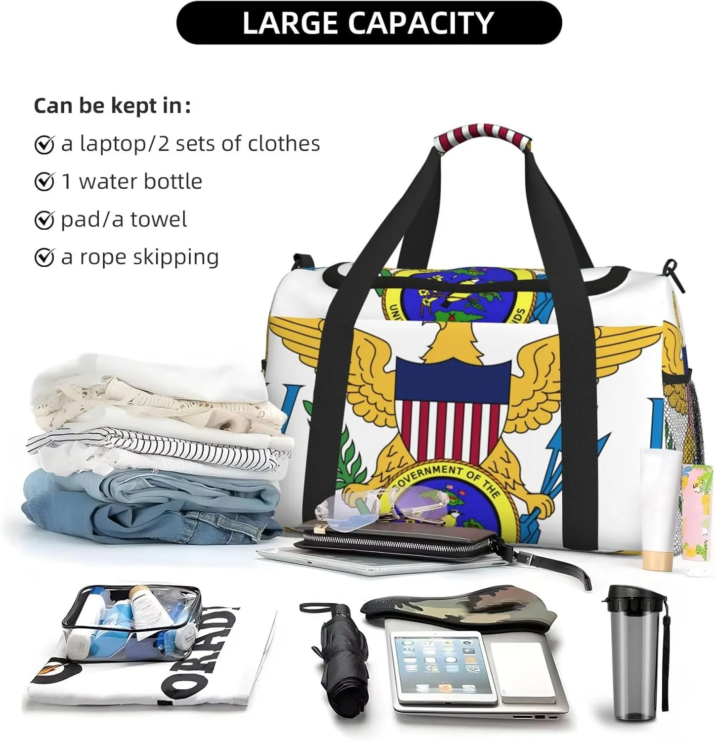 Flag Of Virgin Islands Travel Duffel Bag Large Foldable Waterproof Overnight Bag For Beach Swim Bags Pool Sports Gym