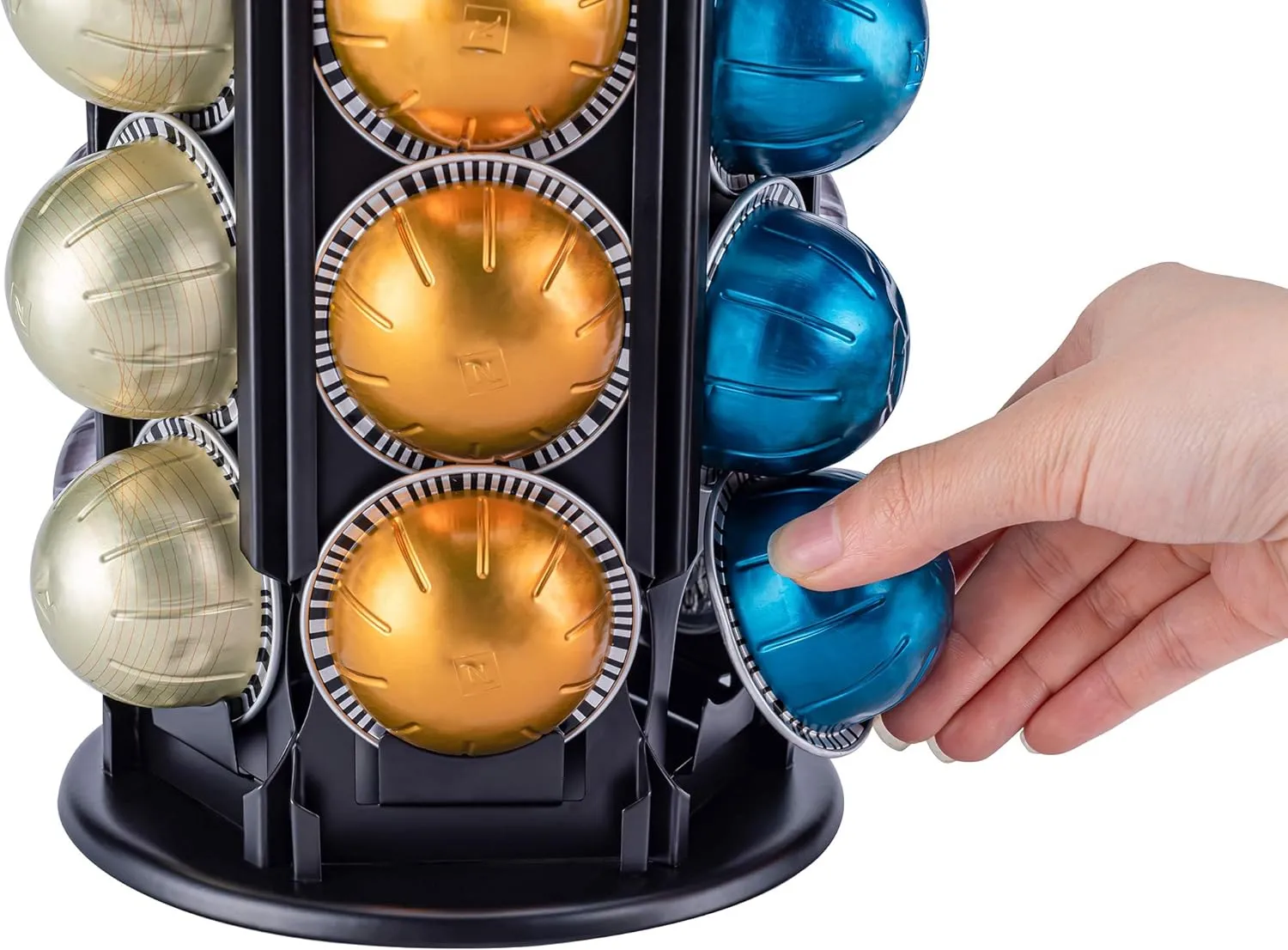 FlagShip Vertuo Pod Holder Carousel Stand for Nespresso Capsule Storage Organizer with Extra Space for Coffee Mate Silent Rolling (80  Pod Storage)