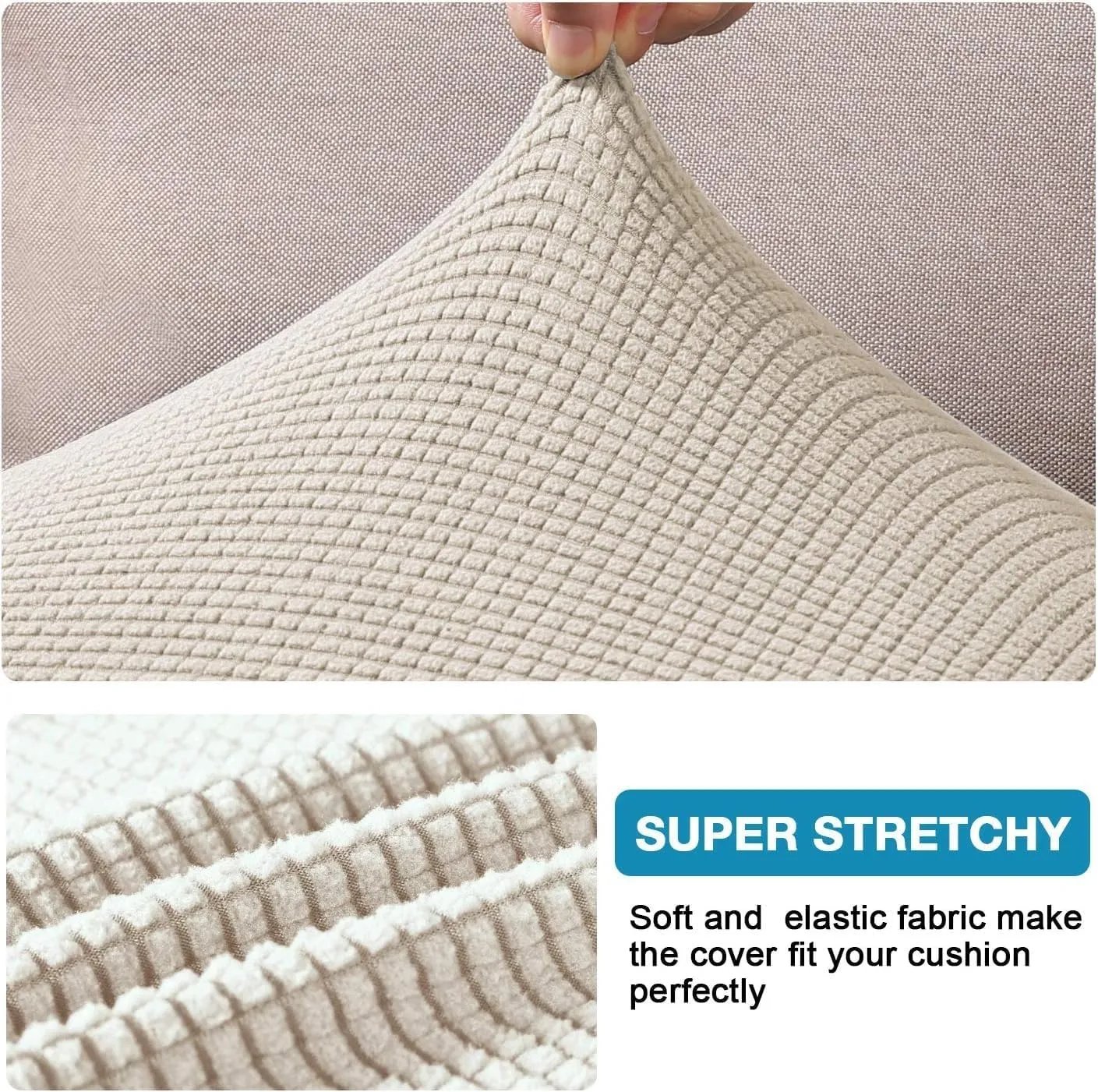 Flamingo P High Stretch Seat Cushion Cover Sofa Cushion Furniture Protector for Sofa Seat Sofa Slipcover Sofa Cover Soft Flexibility with Elastic Bottom (1 Seat Cushion Cover, Biscotti Beige)