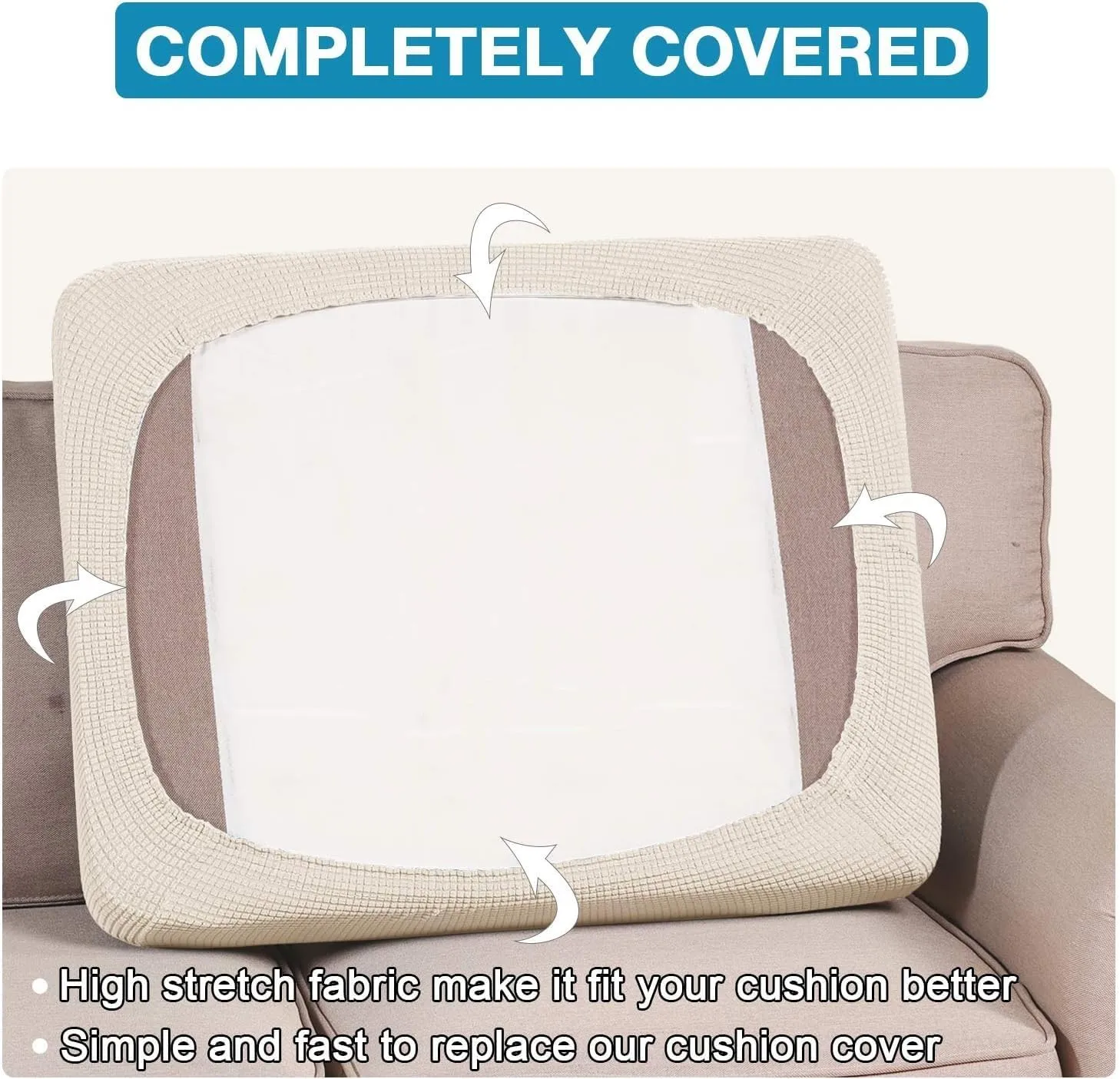 Flamingo P High Stretch Seat Cushion Cover Sofa Cushion Furniture Protector for Sofa Seat Sofa Slipcover Sofa Cover Soft Flexibility with Elastic Bottom (1 Seat Cushion Cover, Biscotti Beige)