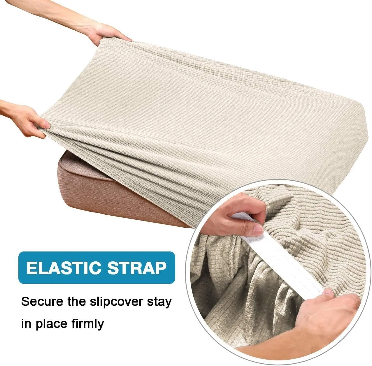 Flamingo P High Stretch Seat Cushion Cover Sofa Cushion Furniture Protector for Sofa Seat Sofa Slipcover Sofa Cover Soft Flexibility with Elastic Bottom (1 Seat Cushion Cover, Biscotti Beige)
