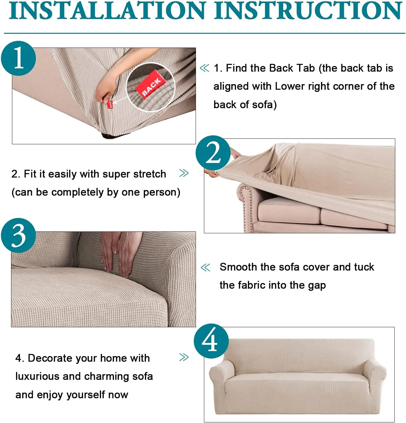 Flamingo P High Stretch Sofa Slipcover Non Slip Loveseat Covers for 2 Cushion Couch Washable Pet Furniture Protector Covers with Elastic Bottom, Thick Jacquard Fabric (Medium, Sand)