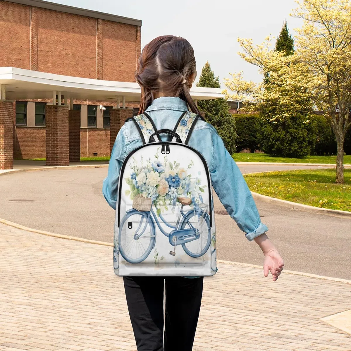 Floral Bike Backpack for Women Men Lightweight Laptop Backpack Carry on Backpacks Casual Shoulder Bag with Adjustable Shoulder Strap for Travel Gym Work