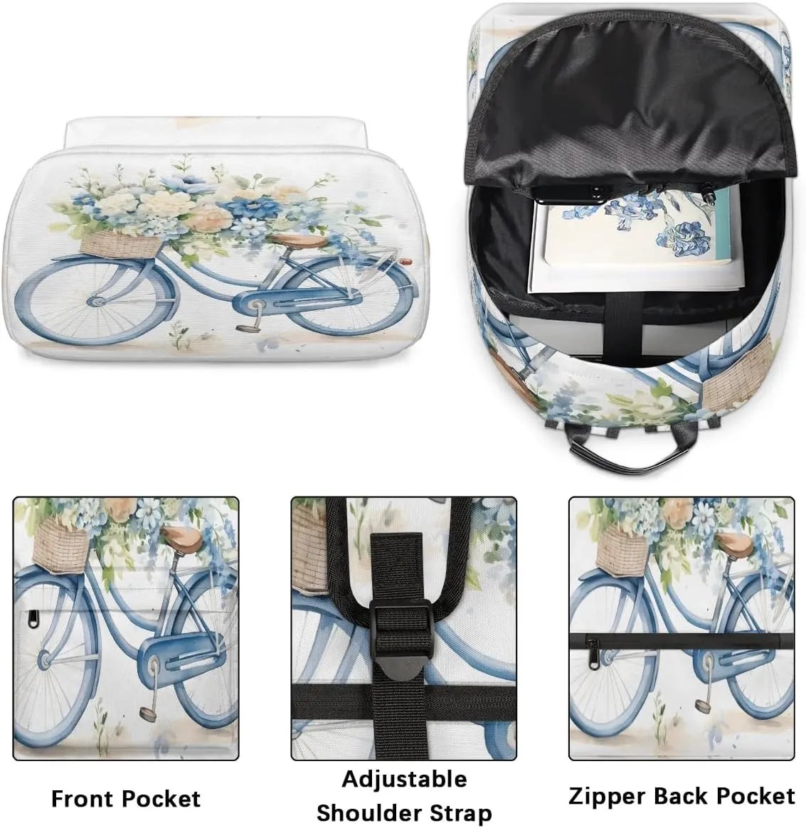Floral Bike Backpack for Women Men Lightweight Laptop Backpack Carry on Backpacks Casual Shoulder Bag with Adjustable Shoulder Strap for Travel Gym Work