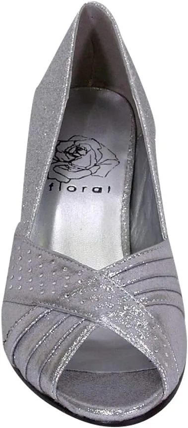 Floral Grace Women's Wide Width Pleated Upper Peep Toe Dress Pumps