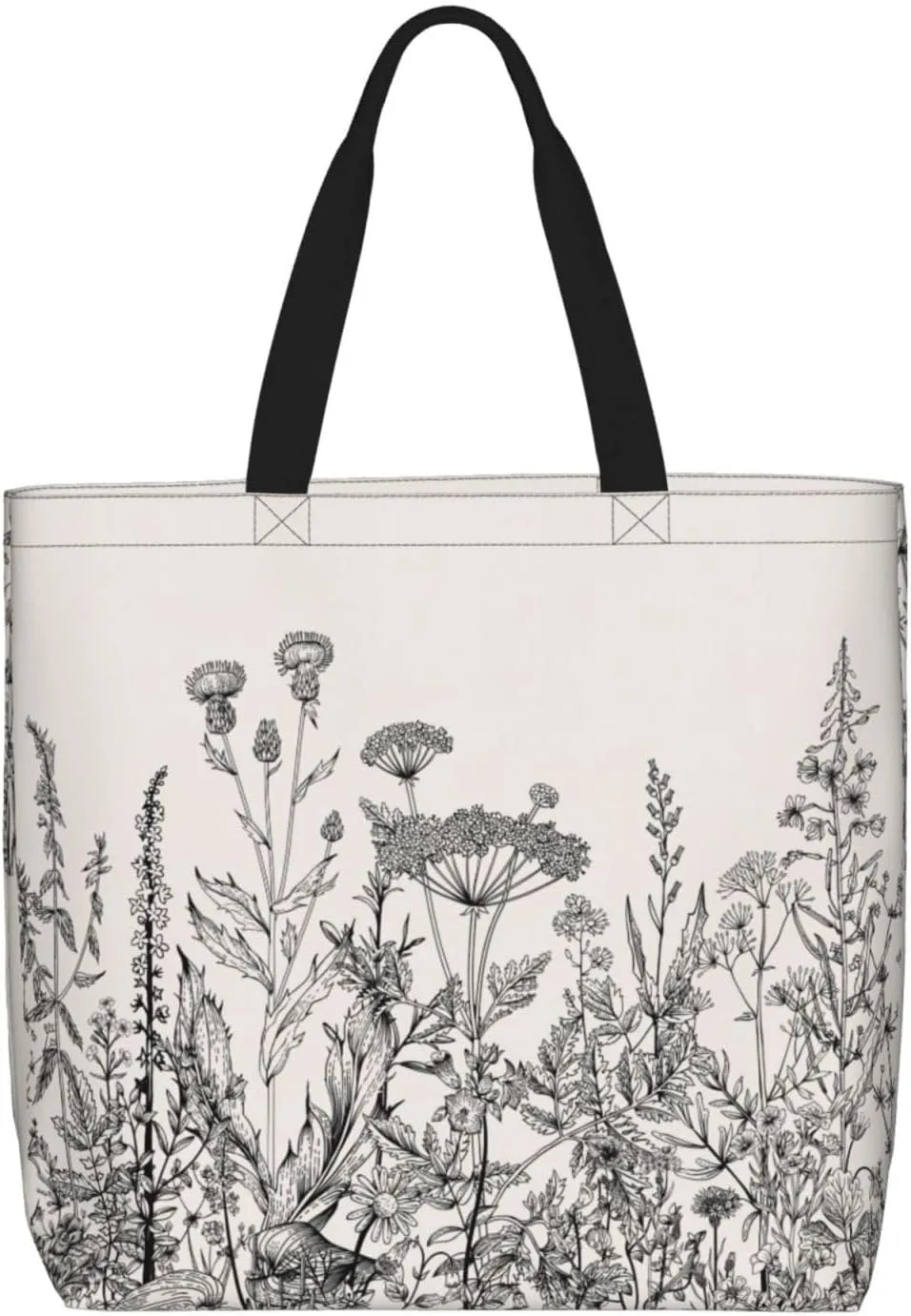 Floral Herbs Botanical Engraving Duty Reusable Shopping One-Shoulder Bags – Large Tote Bags Are Foldable