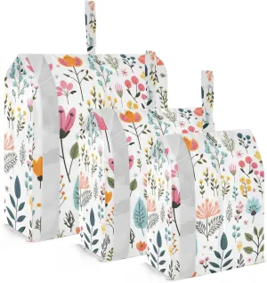 Flower with Grass Travel Storage Bag with Lanyard - Portable Lightweight Classified Storage Bag with Zipper, Dust and Waterproof Travel Packing Cube for Suitcase,3 Pieces