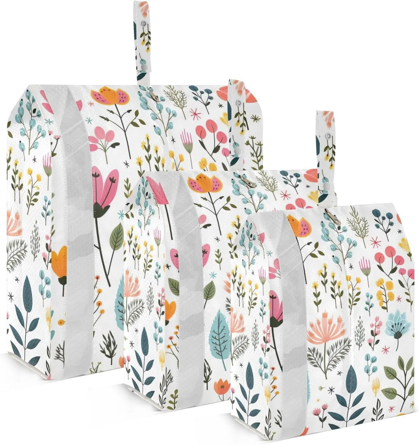 Flower with Grass Travel Storage Bag with Lanyard - Portable Lightweight Classified Storage Bag with Zipper, Dust and Waterproof Travel Packing Cube for Suitcase,3 Pieces