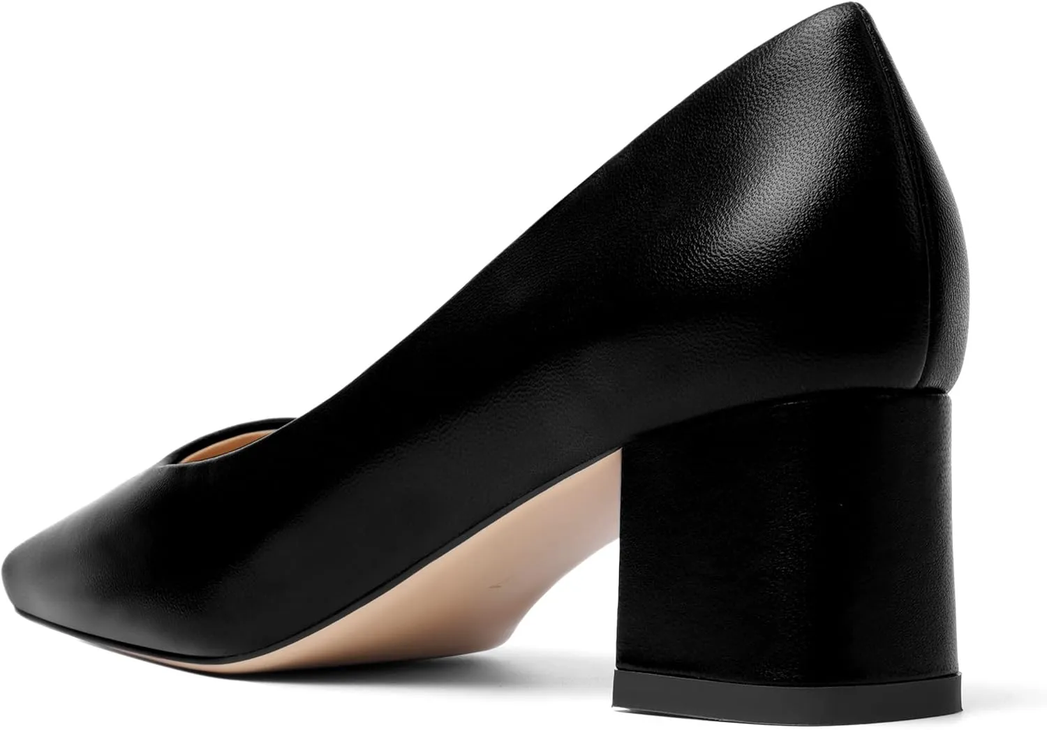 FOGEENA Womens Solid Party Square Toe Slip On Casual Matte Leather Chunky Low Heel Pumps Shoes 2.2 Inch