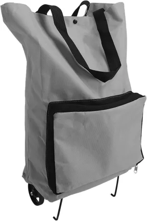 Foldable Cart Bag, Collapsible Trolley Bags, Reusable Grocery Bag with Wheels, Portable Shopping Bags with Large Capacity (Grey)