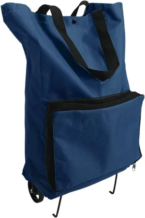 Foldable Cart Bag, Collapsible Trolley Bags, Reusable Grocery Bag with Wheels, Portable Shopping Bags with Large Capacity (Purplish Blue)