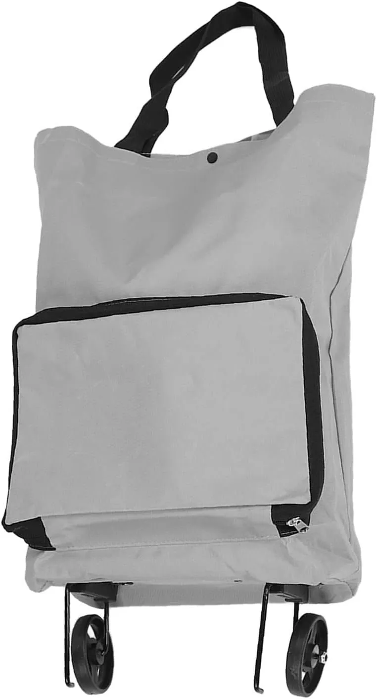Foldable Cart Bag with Wheels, Collapsible Trolley Bags, Folding Shopping Bag Collapsible Foldable Shopping Portable Cart, Reusable Grocery Bags Shopping Tote (Grey)