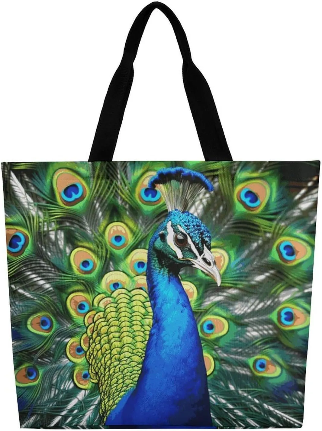 Foldable Grocery Bag Reusable Shopping Bag Blue Peacock Tote Bag Casual Handbags for Work Shopping