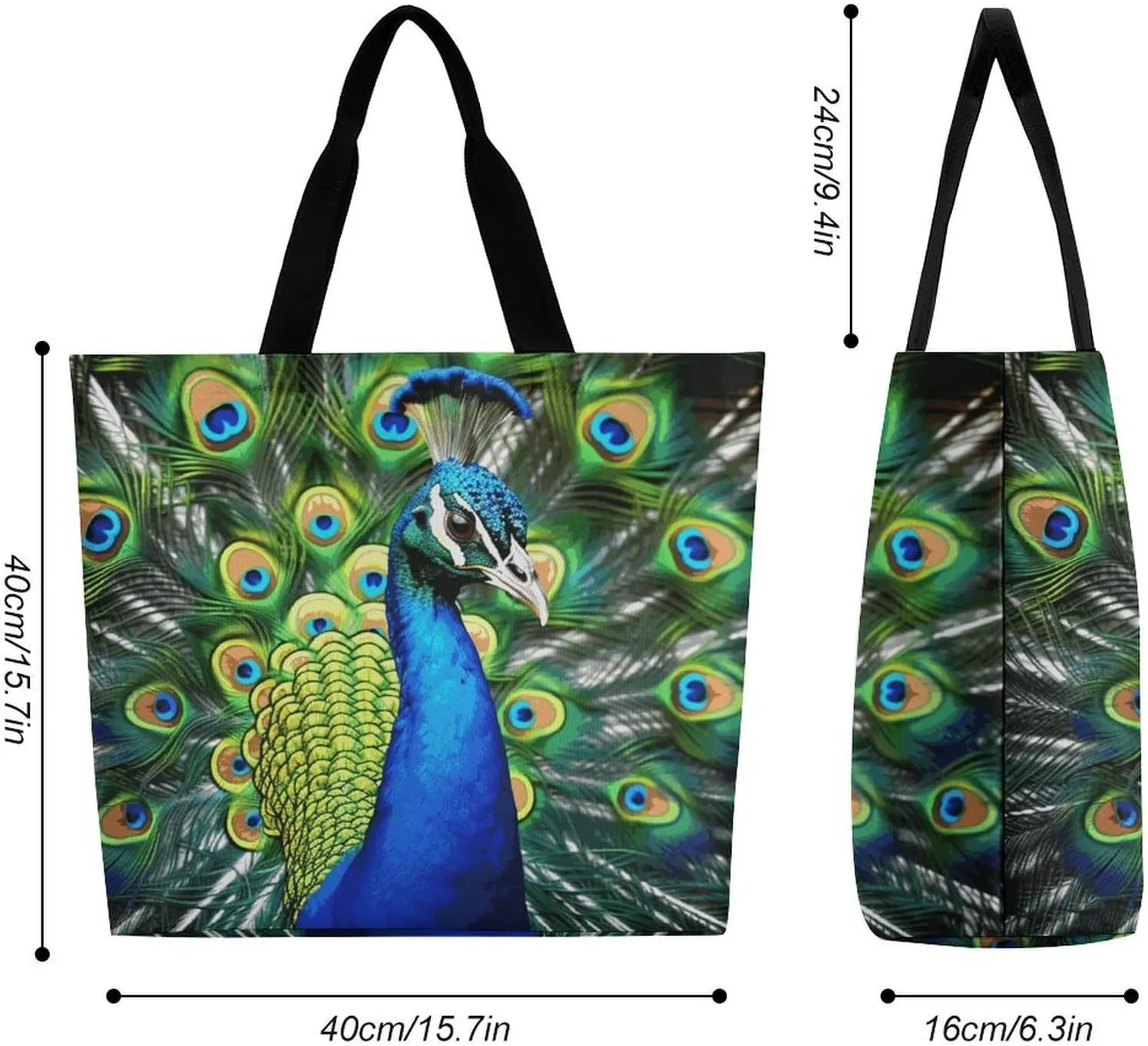 Foldable Grocery Bag Reusable Shopping Bag Blue Peacock Tote Bag Casual Handbags for Work Shopping