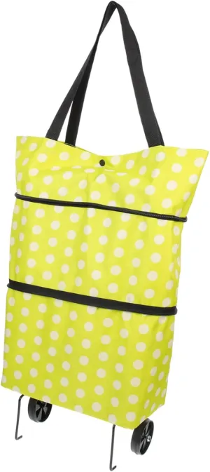 Foldable Grocery Cart with Wheels Portable Reusable Shopping Bag for Supermarket Travel Beach and More Lightweight Capacity Dot Design