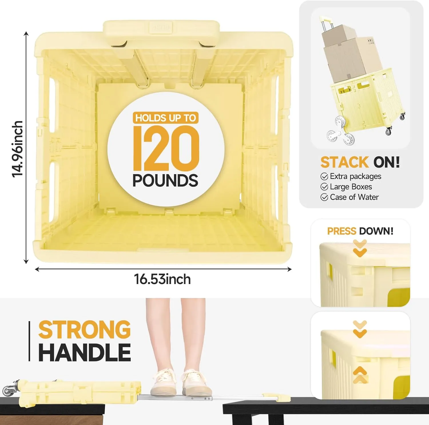 Foldable Rolling Crate for Stair Climbing : Rolling Cart for Shopping Teacher Laundry