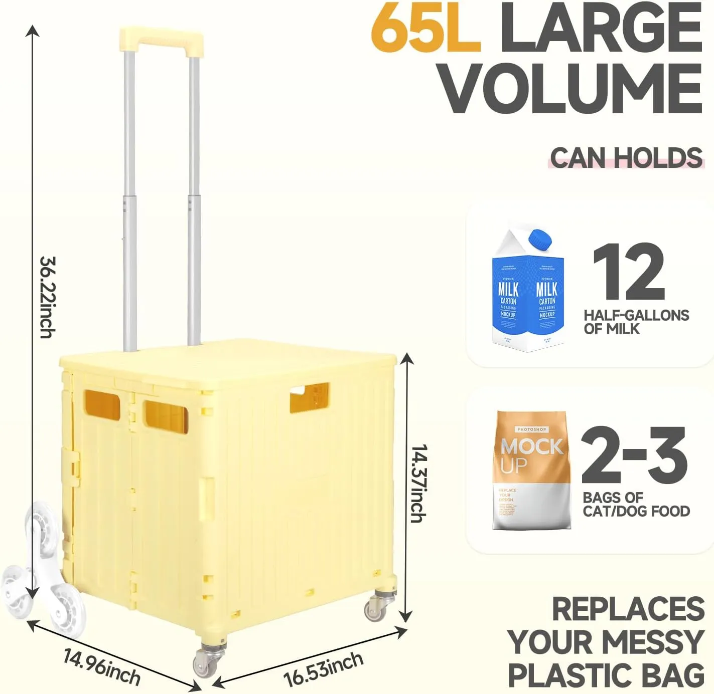 Foldable Rolling Crate for Stair Climbing : Rolling Cart for Shopping Teacher Laundry