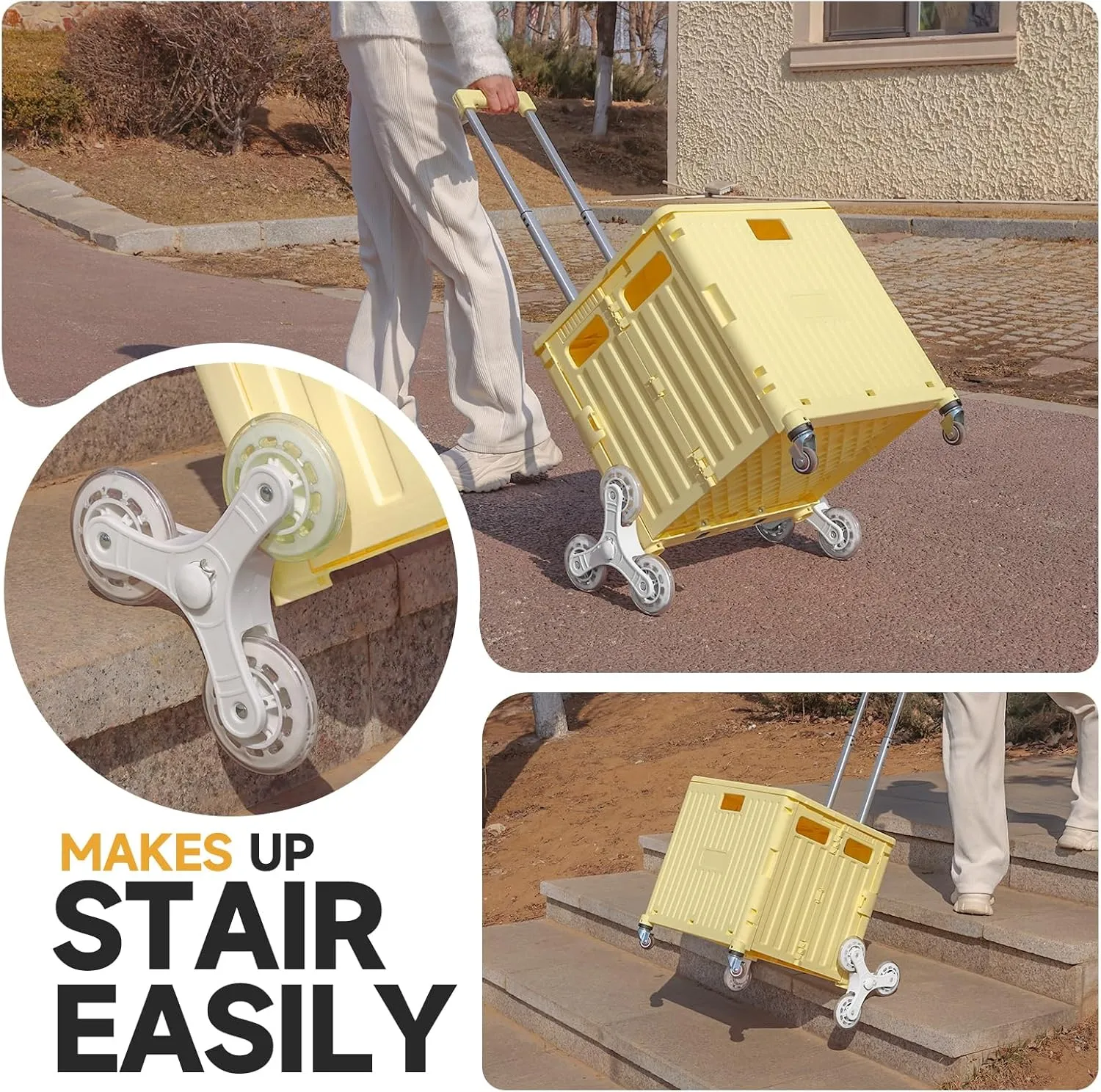 Foldable Rolling Crate for Stair Climbing : Rolling Cart for Shopping Teacher Laundry