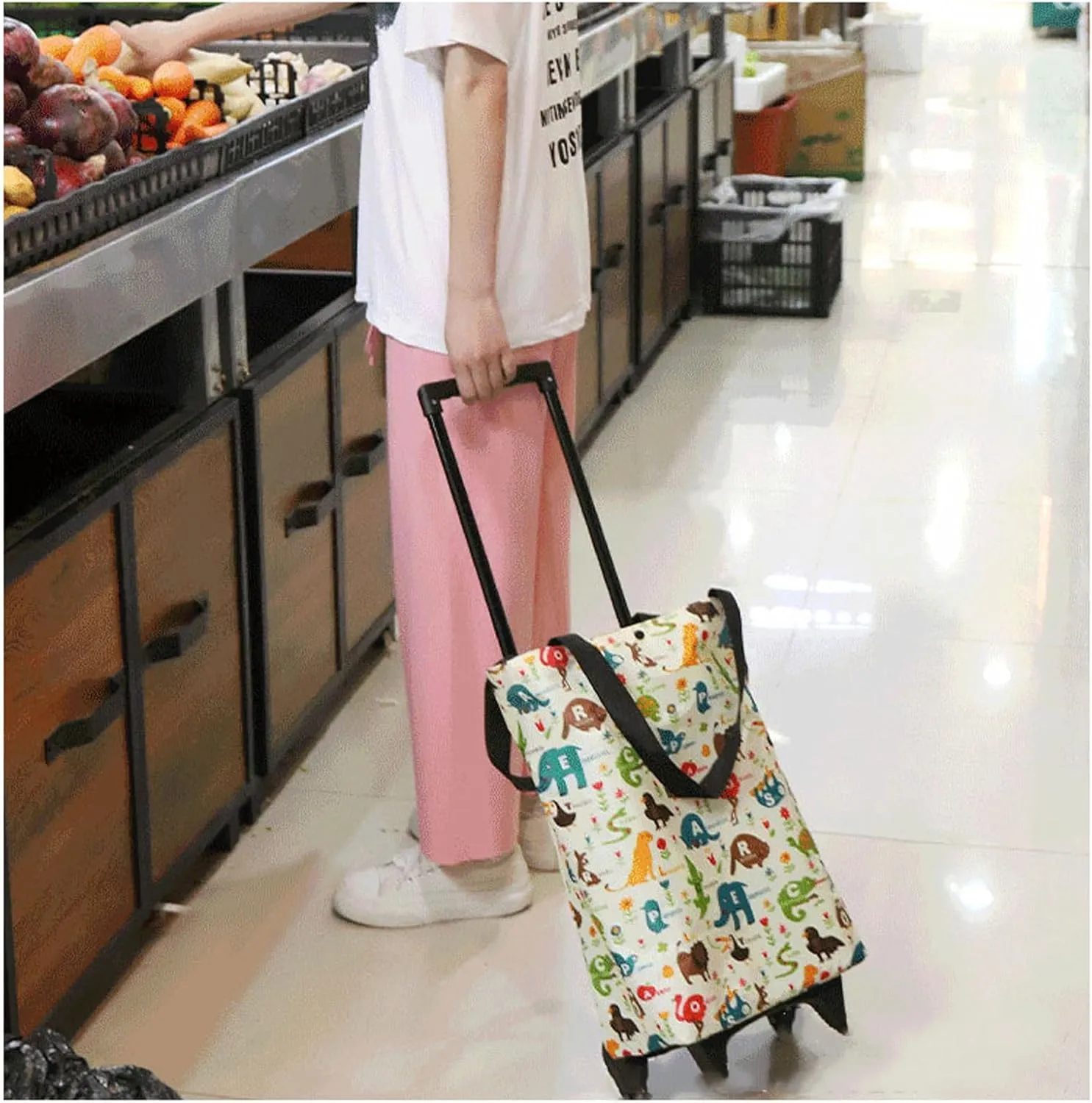 Foldable Shopping Bag with Wheels,Collapsible Shopping Trolley,Waterproof,with Wheels and Telescoping Handle,Foldable,Strong Bearing Capacity Large Capacity 1003