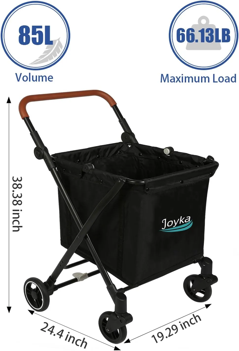 Foldable Shopping Cart 85L Grocery Cart with Cooler Bag Utility Trolleys, Larger Capacity, Rolling Front Swivel Wheels, Adjustable for Office, Picnic, Groceries, Laundry