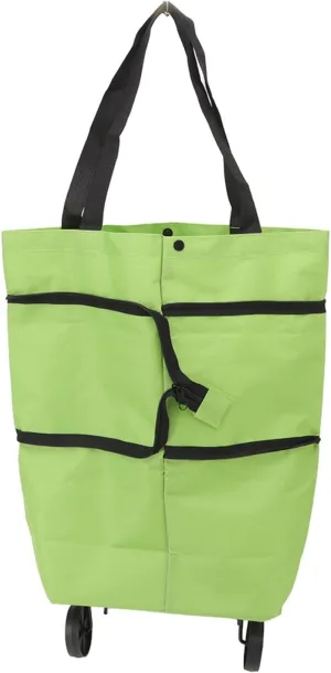 Foldable Shopping Cart with Wheels, Expandable Grocery Tote with Slide Fastener for Convenient Travel, Shopping, and More, Foldable Oxford Cloth Bag for Easy Storage (Green)