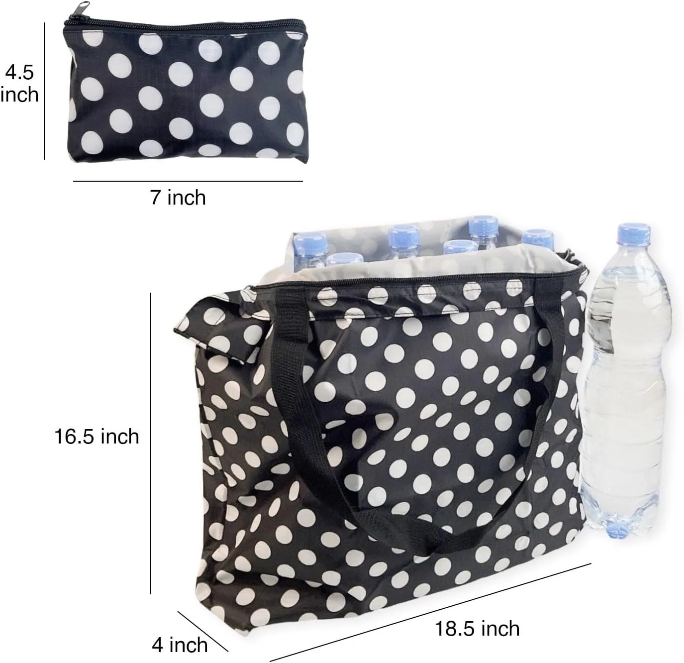Foldable Tote Bag Zipper Closure – Collapsible Packable Reusable Large Grocery Shopping Bags with Handles and Strap 3 packs