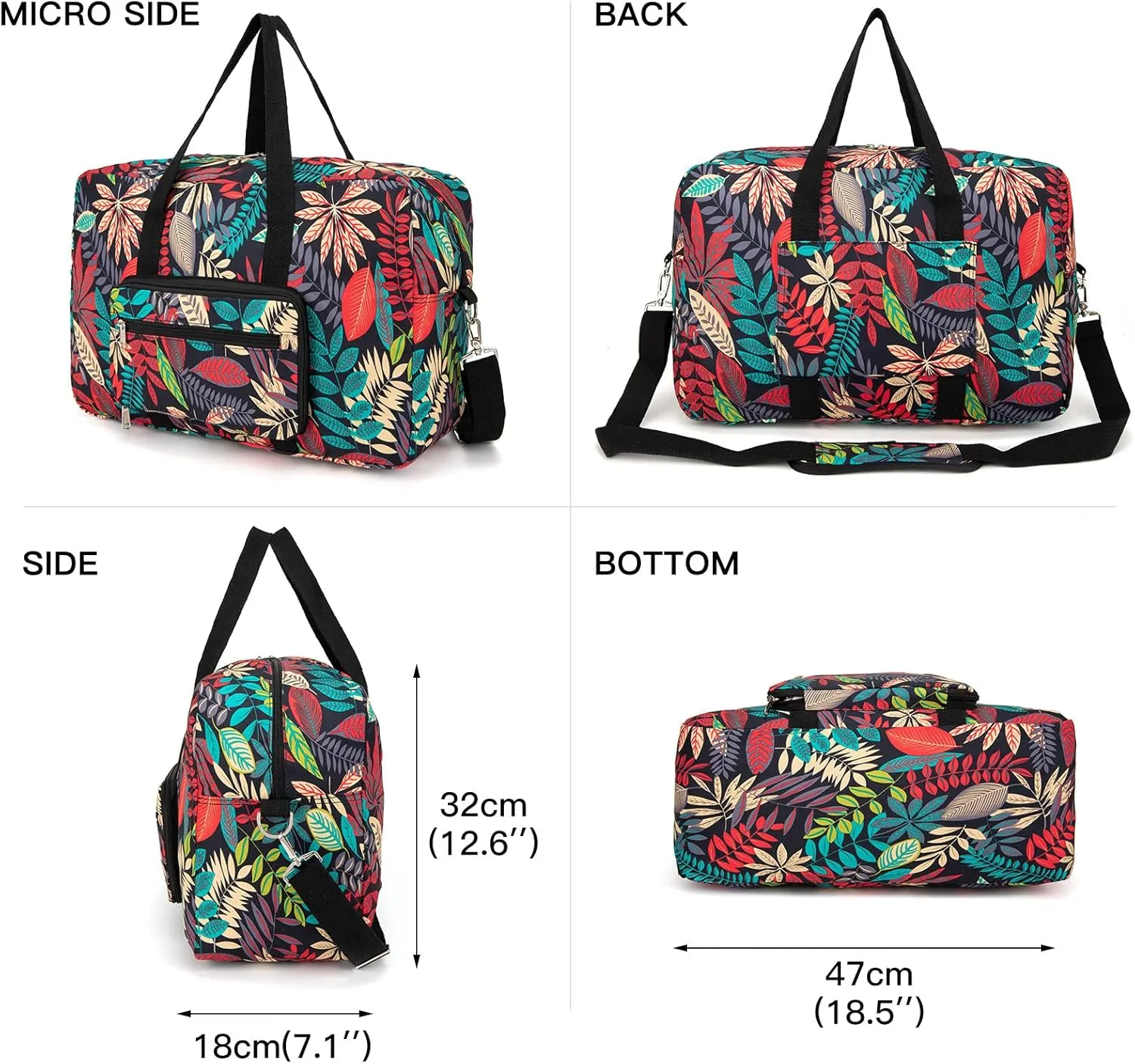 Foldable Travel Duffel Bag, Medium Women's Weekender and Overnight bag carry on Luggage bag for Women