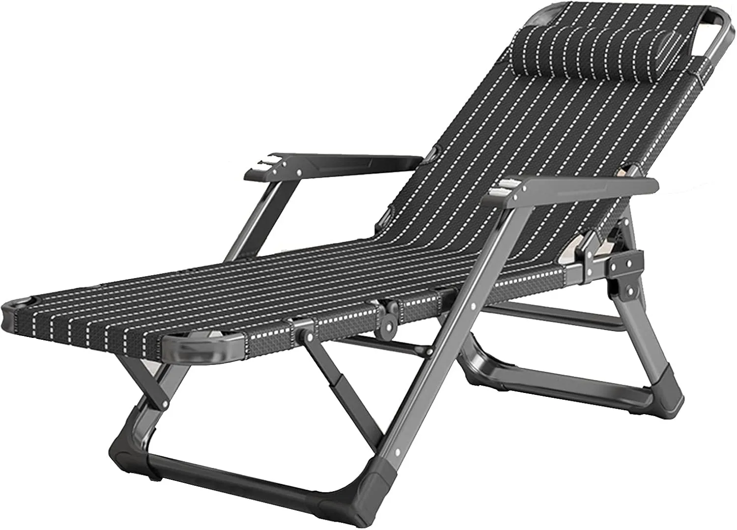 Folding Recliner Adjustable Garden Sun Lounger, with Detachable Cotton Cushion and Massage Armrest, Portable Outdoor Balcony Camping Lounge Chair