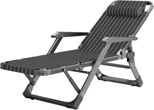 Folding Recliner Adjustable Garden Sun Lounger, with Detachable Cotton Cushion and Massage Armrest, Portable Outdoor Balcony Camping Lounge Chair